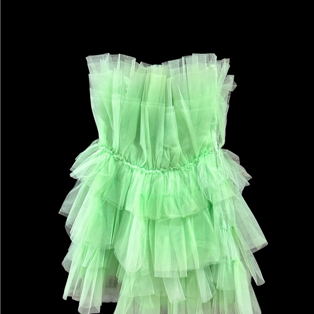 Mable. Apple Green Ruffle Strapless Dress